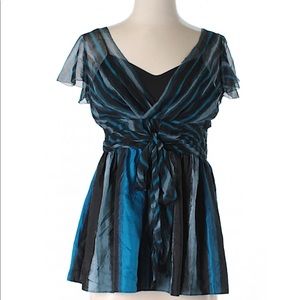 DKNYC Tops - DKNYC sheer black blue striped silk top sz 6 DKNYC Tops - DKNYC sheer black blue striped silk top sz 6
